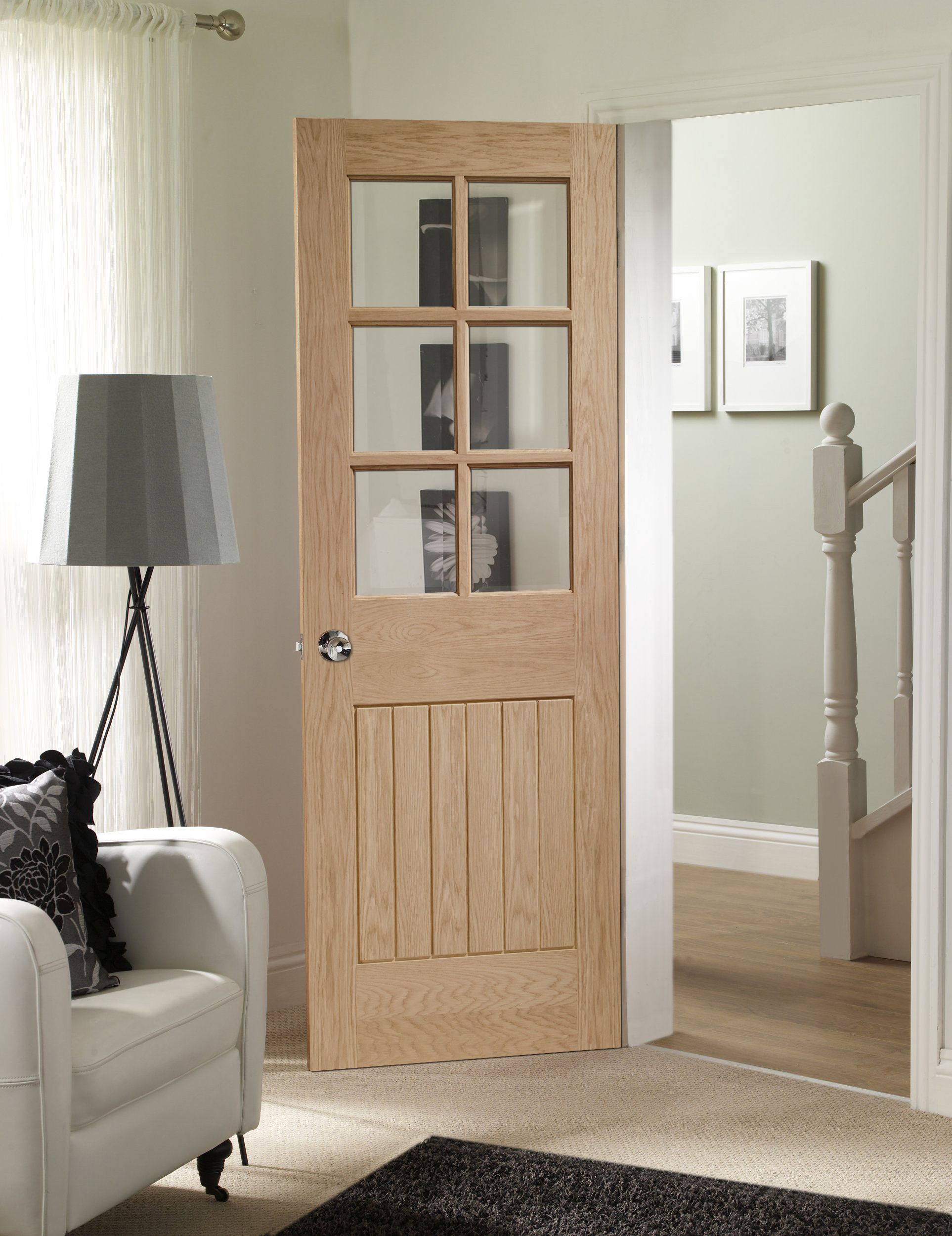 Suffolk Original 6 Light Internal Oak Door with Clear Bevelled Glass - Image 2