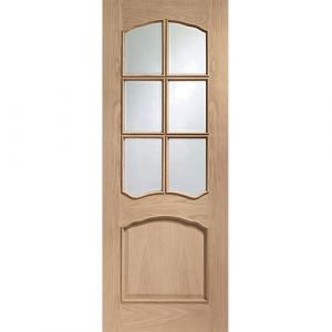 Riviera Internal Oak Door With Raised Mouldings and Clear Bevelled Glass