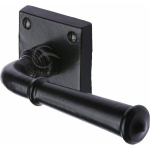 Black Iron Rustic Door Handle Lever Latch on Square Rose