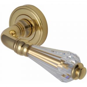 Door Handle Lever Latch on Round Rose Crystal Desig