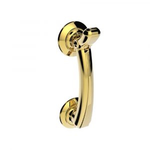 Door Knocker On Rose. Polished Brass