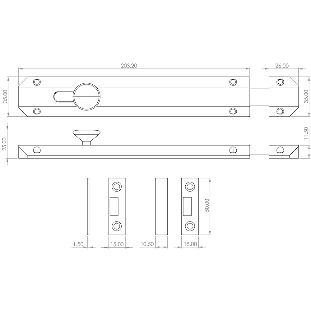 Architectural Brass Sliding Bolt 200mm X 35mm * 6 Finishes - Image 2