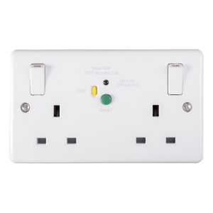 13A 2 Gang DP RCD Switched Socket Passive-30MA Type A Enhanced White Plastic