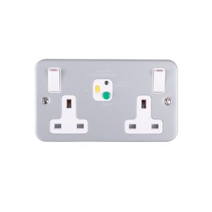 13A 2 Gang DP RCD Switched Socket Metal Clad